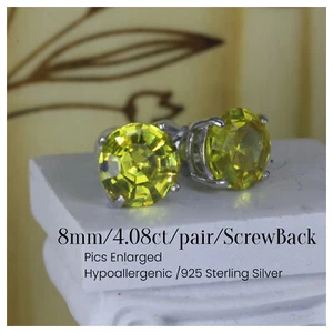 CANARY YELLOW 4.08CT PAIR SILVER ROUND CUT ASSCHER CZ STUD SCREW BACK EARRINGS - Picture 1 of 4