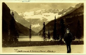 RPPC Lake Louise Alberta Add On Man Glued early Selfie? Real Photo Postcard - Picture 1 of 2