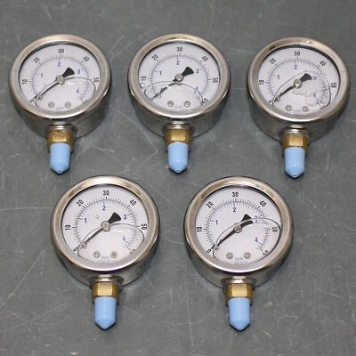 (5) Pic 2" Pressure Gauges 201L-208D, 0-60 psi, 1/8" NPT, Glycerin Liquid Filled - Image 1 of 4