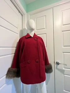 DAMEN VINTAGE ST MICHAEL M&S GRÖSSE UK 14 ROT WOLLE ZWEIREIHIG MANTEL JACKE - Bild 1 von 15