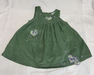 Rare Editions Girls Size 18 Months Green Corduroy Dress Hearts / Flowers - Image 1 of 4