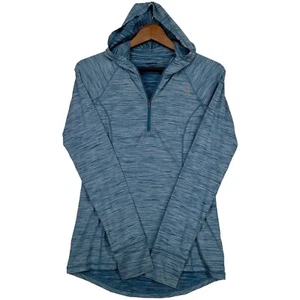 Reebok Damen kleines blaues Langarmshirt mit Kapuze Daumenlöcher - Bild 1 von 8