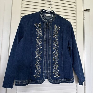 Drapers & Damons Blazer Womens Petite XL Blue Sequin Embellished Floral Jacket - Picture 1 of 19