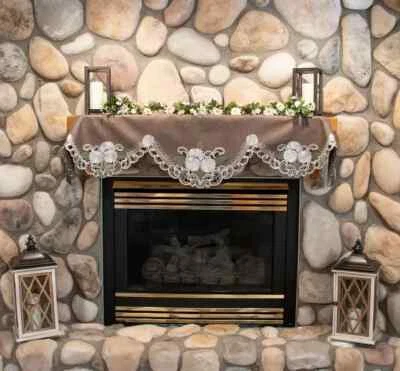 Silver Daisy Green Leaves Brown Mantel Scarf (19" x 90") - Image 1 of 4