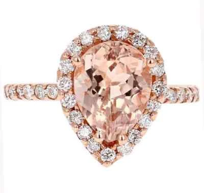 3.80 Ct Morganite & Natural Diamonds Engagement Prong Ring 14K Solid Rose Gold - Image 1 of 4