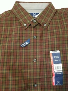 GEORGE WRINKLE RESISTANT Burgundy Plaid Long Sleeve Button Front Shirt Sz XS - Picture 1 of 3