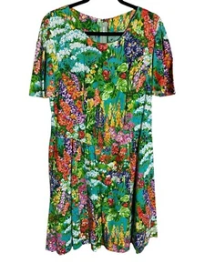 Vestido casero floral colorido vintage manga corta años 80 hace 50 algodón talla L - Imagen 1 de 4