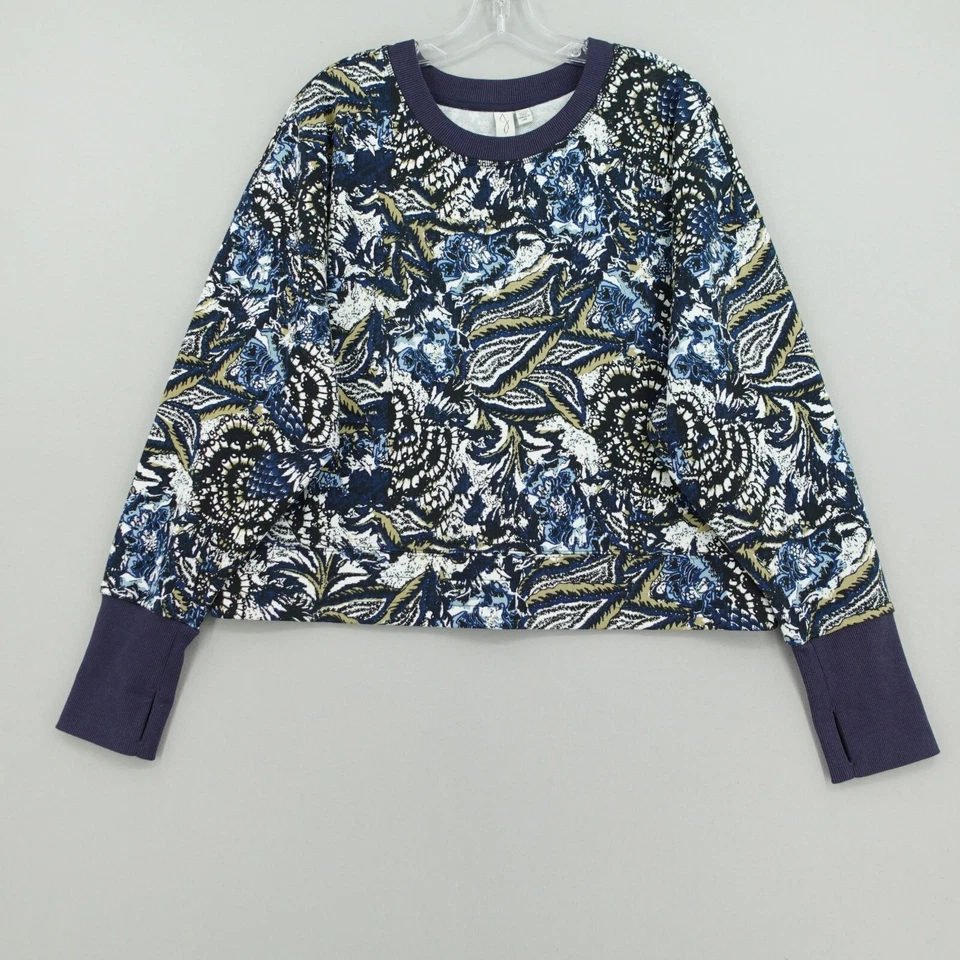 Moletom feminino JOIE Caleigh estampa floral XL azul floral recortado furos para polegar - Imagem 1 de 4