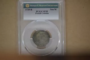 1739-R French Colonies Sou Marque- Orleans Mint. Vlack-175a. R-7- PCGS VF-35. - Picture 1 of 5