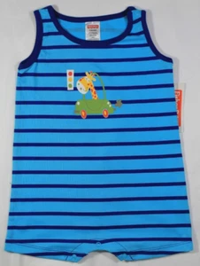 BOYS 12 Months 1-Piece Romper / Bodysuit (Blue Striped - Giraffe in Car ) NWT - Picture 1 of 2