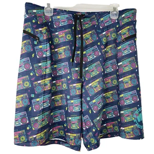 Pantalones Cortos Feed Me Fight Me Para Hombre 2XL Azul Estéreo Boom Box Estampado Neón - Imagen 1 de 5