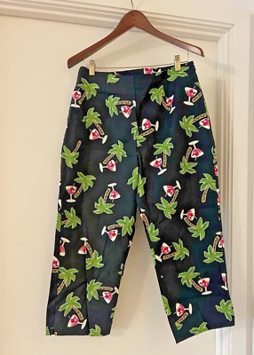 Pantalones Capri Talla 12 Mujer BRIGGS Tropical Cóctel Palmera Negro Isla de Vacaciones Foto 1 de 4