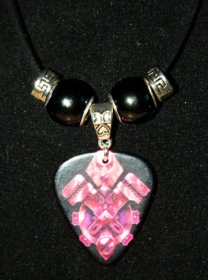 Guitar Pick Necklace : Metal Band : Black Suede Leather Rope 20" Beaded Pendant - Image 1 of 4