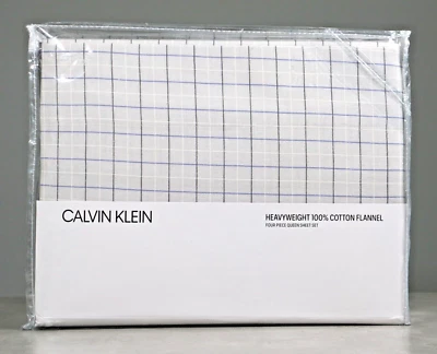 Juego de sábanas Queen de franela de algodón Calvin Klein gris blanco a cuadros algodón de ajuste profundo Foto 1 de 4