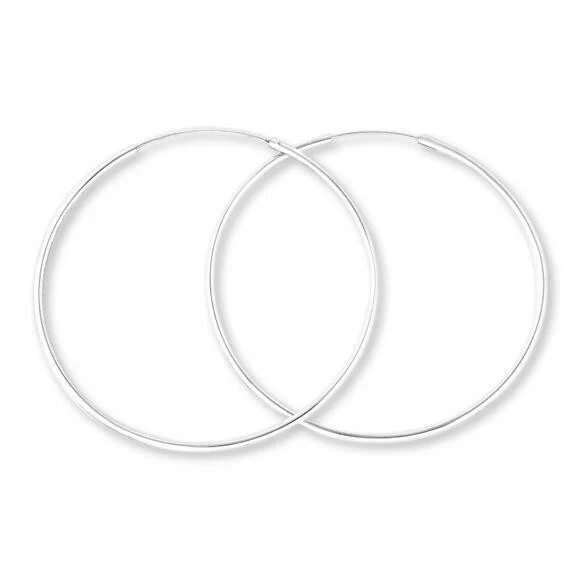 Sterling Silver 925 Continuous Hoop Earrings 2mm / 80mm (3.1 inches, 9.1 grams) - Image 1 of 1