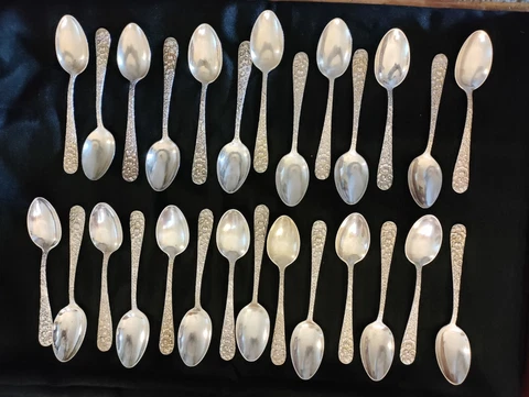 Antique Stieff Sterling Rose Pattern Teaspoon 5 7/8" Spoon - 31.6 Grams Cover