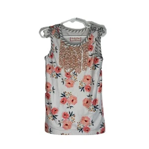 Cheeky Plum Floral Ruffle Tie Sleeveless Top Pink White Rose 5T - Picture 1 of 7