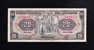 F.C. ECUADOR , 20 SUCRES 1980 , S/C- ( AUNC ) , SERIE LG , P.115b . - Foto 1 di 2