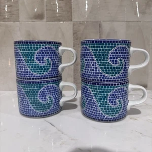 Vintage Dansk Mosaic Dinnerware Wave Mugs Cups Coffee Tea Set of 4 Portugal - Picture 1 of 6