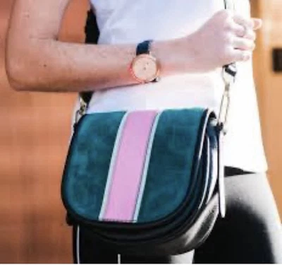 Fossil Rumi Alpine Crossbody Suede Leather Bag Green Pink Black Purse - Image 1 of 4