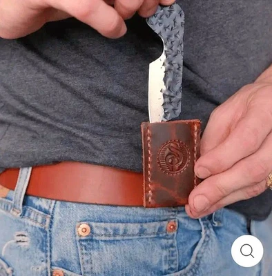 NEW! MINI POCKET FIXED BLADE REVERSE TANTO W BROWN FULL GRAIN LEATHER SHEATH🇺🇸 - Image 1 of 4