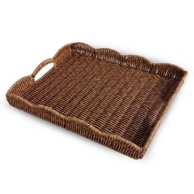 Serving Tray with Scalloped Edge Rectangular Wicker Tray with Handles Ideal f... - Image 1 of 4