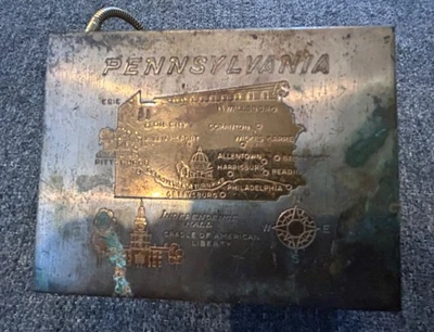 Antiguo/Vintage Plata/Latón Cigarrillo/Estuche de Maquillaje - Temática de Pensilvania Foto 1 de 4