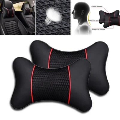 Almohadilla de cuero para reposacabezas de asiento de coche 2 piezas almohada de apoyo para reposacabezas y cuello Foto 1 de 4
