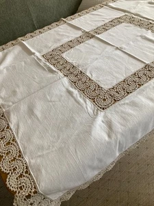 Tischdecke Leinen Häkeleinsatz u. super schönen Rand, 107x132 cm Shabby, Vintage - Bild 1 von 5