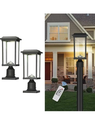 Paquete de 2 luces solares de poste, lámpara solar de aluminio de anochecer a amanecer Foto 1 de 4