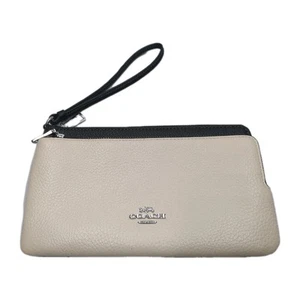 Coach Pebble Leather Double Zip Wallet C5610 White & Black Wristlet - Picture 1 of 7