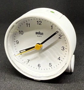 BRAUN BC01W ANALOGUE ALARM CLOCK WHITE SILENT QUARTZ SNOOZE LIGHT - Picture 1 of 5
