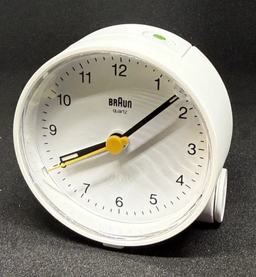 BRAUN BC01W ANALOGUE ALARM CLOCK WHITE SILENT QUARTZ SNOOZE LIGHT - Image 1 of 4