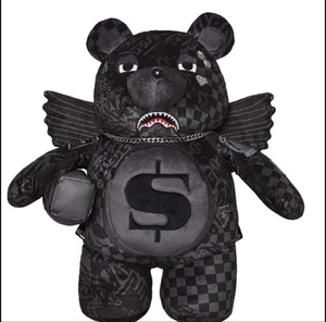 Mochila de oso de peluche tierra en spray icónico diseño de oso negro ropa de calle de moda - Imagen 1 de 24