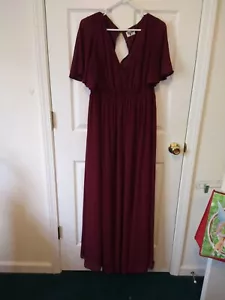 Show Me Your MuMu Faye Flutter Maxi Dress Size 1X Womens Merlot Chiffon - Picture 1 of 2