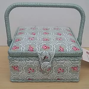 New-Hobby Gift-Small-Square-Vintage Rose Design Fabric Covered Sewing Box - Picture 1 of 1