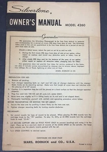 MANUAL ONLY  Sears Roebuck Silvertone Phonograph Owner's Model 4260 MANUAL ONLY - Picture 1 of 7