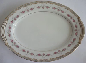 Noritake China Ridgewood Large 14" Platter Garland Red Roses Gray Gold Gilt Trim - Picture 1 of 1