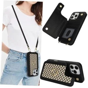 Crossbody Wallet Case for iPhone PU Leather Purse with 16 Pro Max Black - Picture 1 of 7