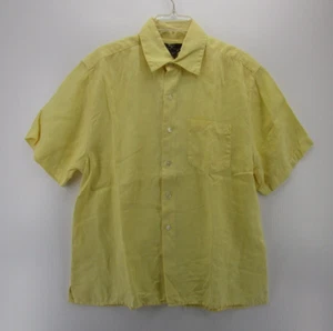 Elements Arnold Zimberg Shirt Men Medium Yellow Linen Button Down Camp Pocket - Picture 1 of 9