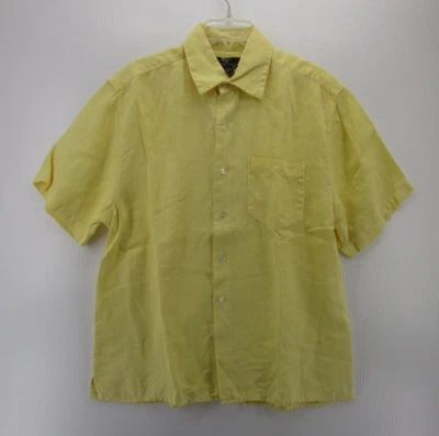 Elements Arnold Zimberg Shirt Men Medium Yellow Linen Button Down Camp Pocket - Image 1 of 4