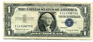 1957 Serie B US One Dollar 1 $ Silber Zertifikat Schein Blue Seal Note (W) - Bild 1 von 2