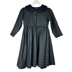Strasburg blau grün kariert Peter Pan Kragen Alpaka Wolle gefüttert Kleid Mädchen Gr. 8 - Bild 1 von 5