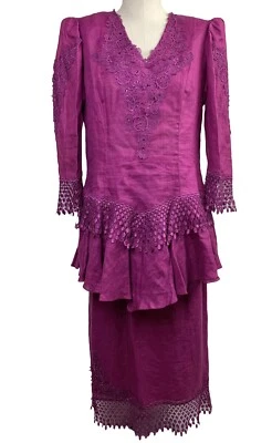 Conjunto falda vintage Lermaj lino púrpura llamativo adornado madre de la novia Foto 1 de 4