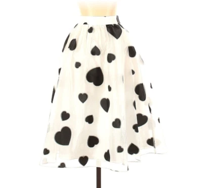 NUEVO CON ETIQUETAS J.Crew Organza Línea A en Blanco Negro Estampado Corazón Falda Acampanada Transparente 4 Foto 1 de 3