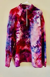 GAP Women's Tie-Dye Fleece Pullover Sz 2XL High Neck Hippie Boho Pink & Purple - Picture 1 of 8