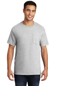 Port & Company PC61P Men's Cotton Essential Tee Top Left Chest Pocket T-Shirt - Picture 1 of 19