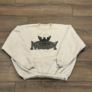 Vintage US Navy Pullover Crewneck Sweatshirt Mens XXL 80s 90’s Fleece Grey - Picture 1 of 4