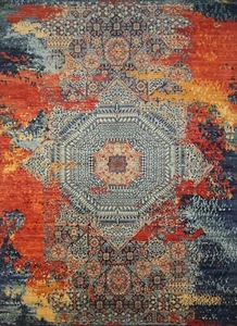 9x12 Navy Blue  Modern Mamluk Afghan Hand Knotted Abstract Medallion Area Rug - Picture 1 of 16