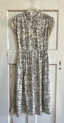 Vestido Vintage 1930’s/40’s EDDIE RUBENSTEIN Original Estampado Ciudad Foto 1 de 4